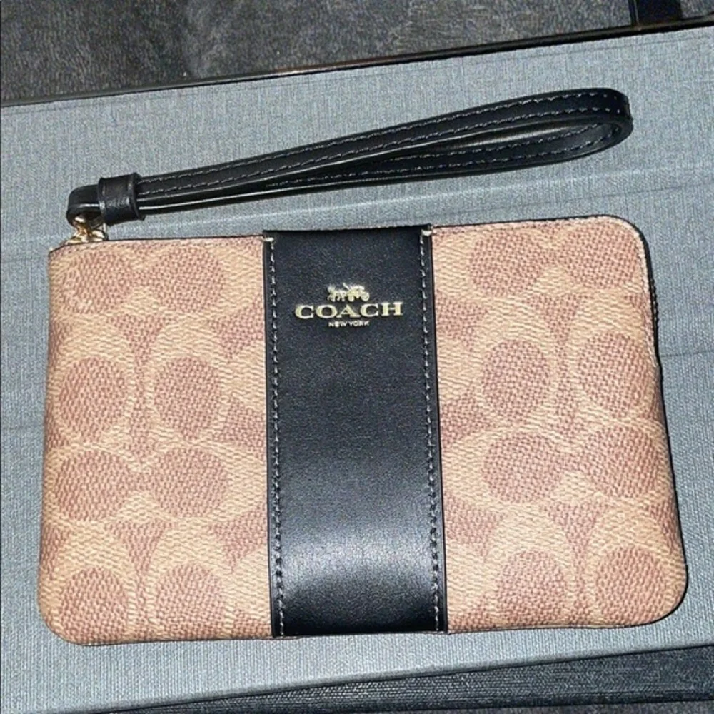 Coach Signature Wristlet in Tan and Black NWOT